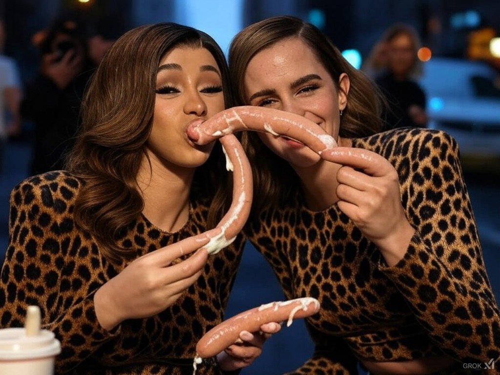 5diHNjKI Emma Watson and Cardi playing with sausages 32.jpg